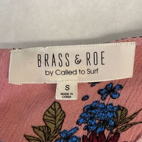 Brass & Roe Called to Surf Dress Small Pink Rose Floral Mauve 3/4 Sleeve Midi - Picture 9 of 13